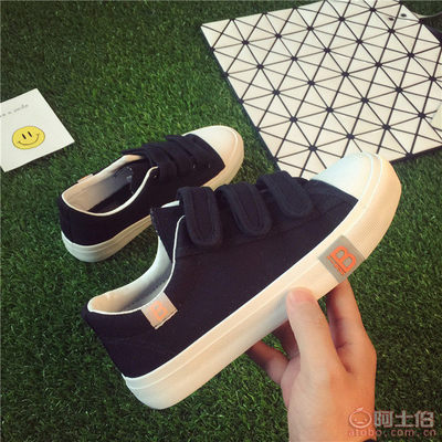 易步2017春季新款帆布皮面魔術貼女鞋3038 簡約休閑，便捷時尚